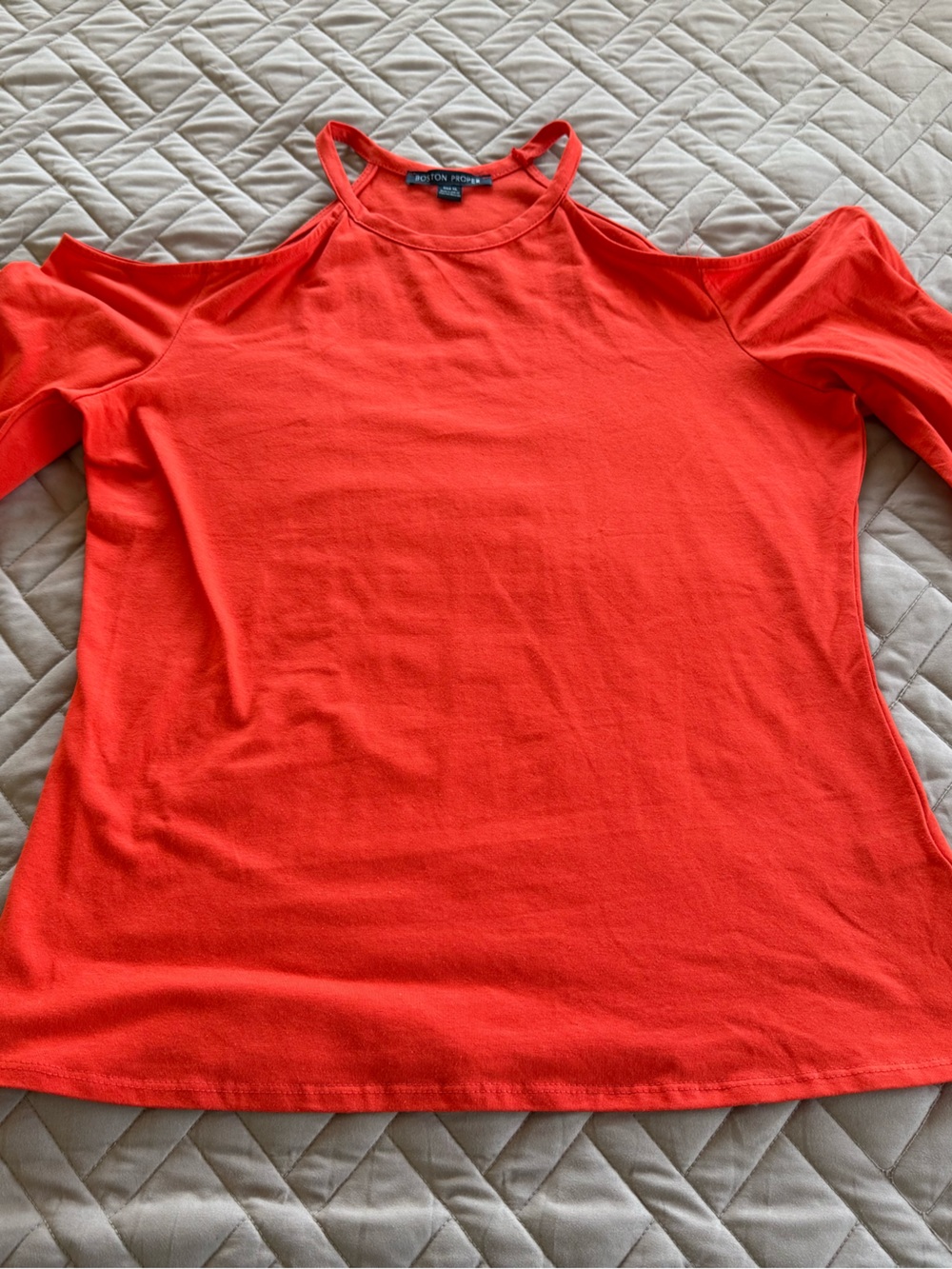 Boston Proper Red Cold-Shoulder Long-Sleeve Top with Neck Strap